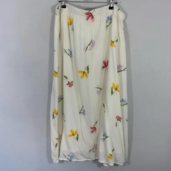 Joe Fresh Floral Spring Midi Skirt Womens L Cream Pastel Easter Church Pretty - Picture 2 of 10